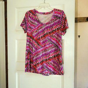 LOGO by Lori Goldstein Short Sleeve Pink Print Top with Tie Back Size M